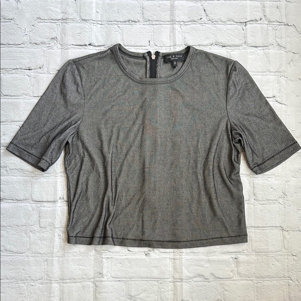Rag & Bone Quinn Zip Short Sleeve Stripe Top - Picture 4 of 15